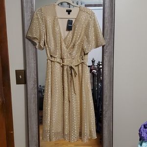 Torrid Gold Shimmer Faux-Wrap Dress Sz00